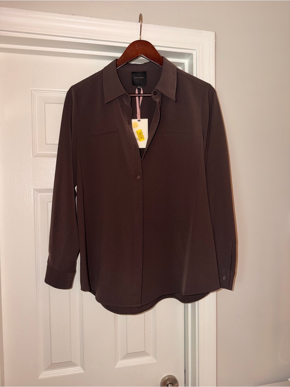Alex Marie Dark Brown Button-Front Blouse